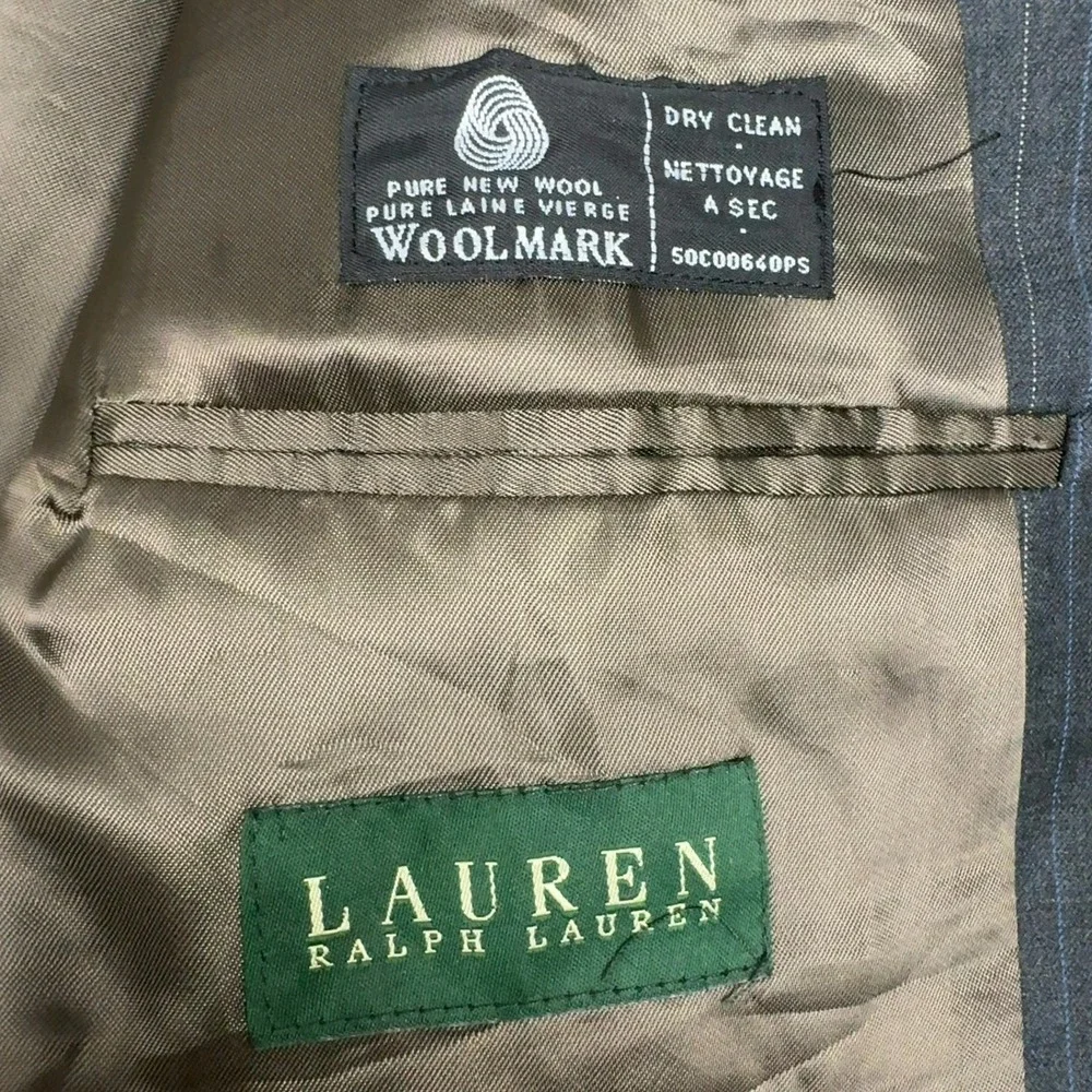 Lauren Ralph Lauren Suit‎ Jacket Mens 46R Gray Pinstripe Wool Two Button Blazer
